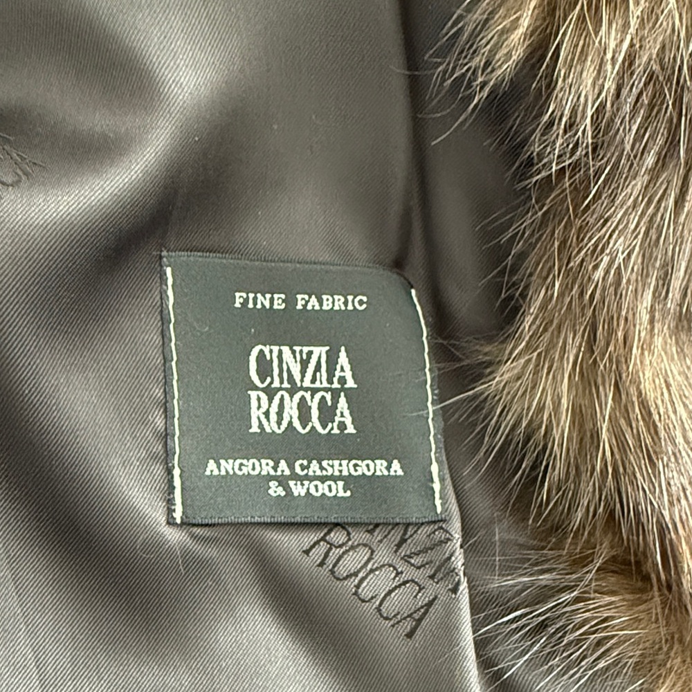 Cinzia Rocca Black Cashmere/Angora Wrap Coat with Brown Sable Fur Collar/Hood - Picture 6 of 10